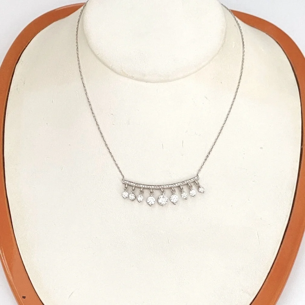 💖925 Silver cz dressy party casual bar necklace